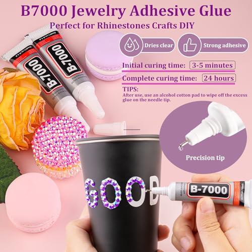 TINKRSTUFF Dark Purple AB Resin Rhinestones with Glue Box – 2 Boxes Flatback Gems 2–6mm, B7000 Adhesive & Tools