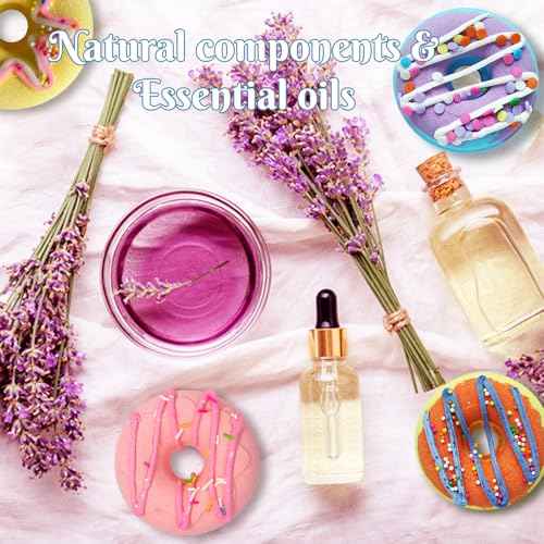 KAV Donut Bath Bombs Gift Set ? 4 Piece Handmade Organic Bath Bomb Kit with Essential Oils ? Relaxation Spa Gift for Women, Men, Teens, Kids ? Self Care & Aromatherapy Soak