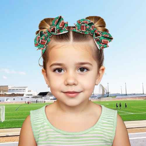 YanJie 2pcs 4'' Football Hair Bows Clips Glitter Ribbon Rugby Hair Clips Green Sports Theme Party Hair Accessories Baby Girl Football Outfit