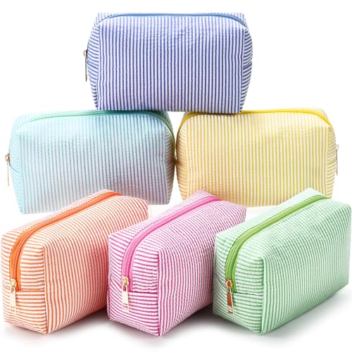 Sanwuta 6-Piece Seersucker Cosmetic Bag Set with Zipper