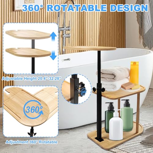 Bamboo Bath Tray Caddy - 3 Layer Freestanding Bathtub Organizer
