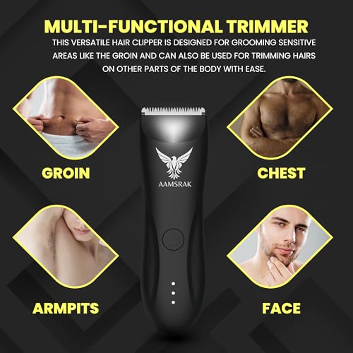 Groin & Body Hair Trimmer for Women & Men | Led Light, Waterproof | Zero Gapped Trimmer | Cordless Electric Shaver for Beard, Face, Nose, Ear, Bikini & Balls | Long Battery Life | Includes 3X Combs