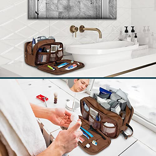 PAVILIA Large Light Brown Toiletry Bag for Men Dopp Kit Travel Organizer