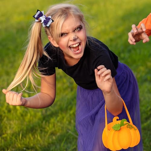 Halloween Ghost Hair Bow Clips Girls Cute Glitter Hair Clips 3 Layers Sparkly Hair Accessories for Halloween Party, Black & White & Purple