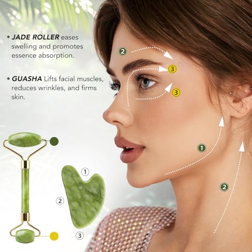 Jade Roller & Gua Sha Set - Reduce Puffiness & Wrinkles