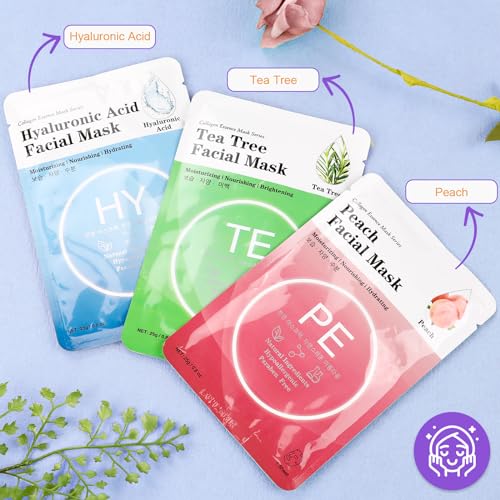 VESPRO 144 Pack Collagen Essence Sheet Facial Masks, Bulk Sheet Masks for Face, Hydrating Facial Masks for All Skin Types, Moisturizing and Soothing, Natural Skincare Spa Face Mask