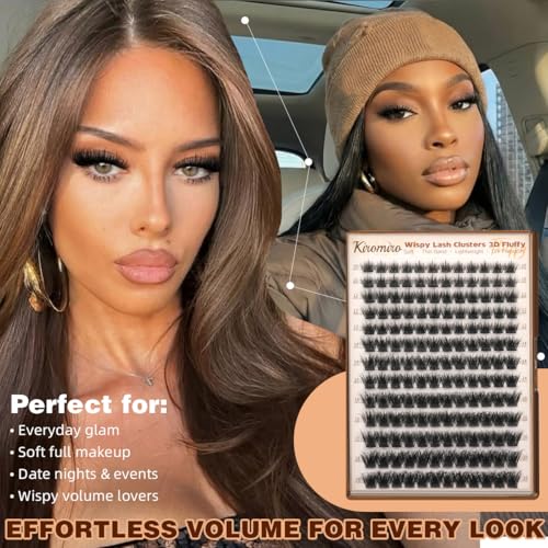 Kiromiro Fluffy Lash Clusters Wispy Cluster Eyelash Extensions 10?18mm Fairy Volume 3D D Curl DIY Lash Clusters 156pcs Thin Band Soft Individual Lashes