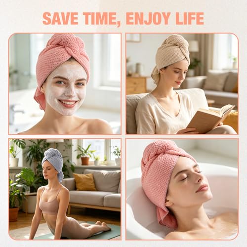 3 Pack Microfiber Hair Drying Towels with Elastic Strap