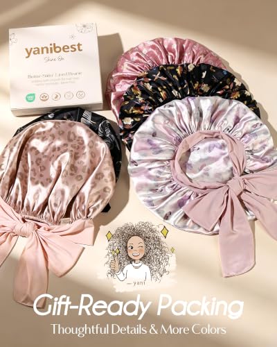 YANIBEST Satin Sleep Bonnet for Women with Flowers - Reduce Frizz & Prevent Hair Damage