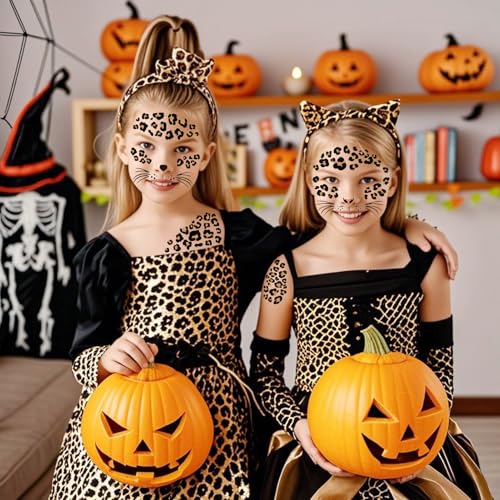 Cheetah Print Temporary Tattoo Stickers - 8 Pack Face Costume Accessories