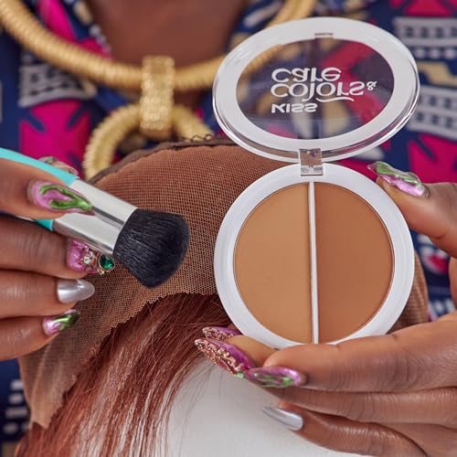 KISS Colors & Care Lace Wig Tinting Powder & Brush, 2 Brown Shades, Oil Control Formula, Matte Finish, Vegan, Cruelty Free, Hyaluronic Acid & Coconut Extract Infused, 8g (0.28 oz.) - Light Duo