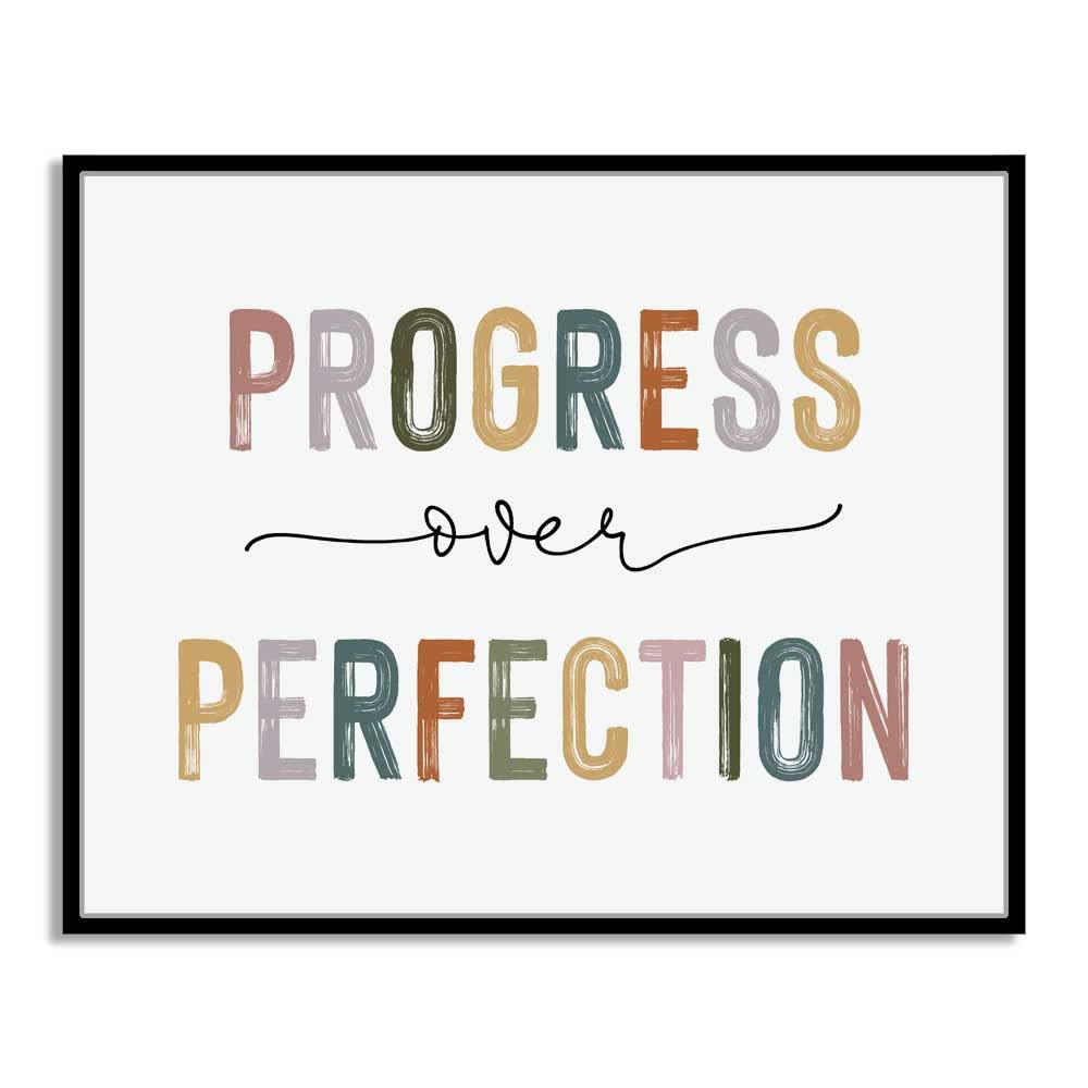 Progress Over Perfection Framed Print, Classroom Decor, Kids Motivational, Inspirational Office Decor, Kid's Room Decor, Teacher Gift, Boho Classroom Wall Art, (8X10 INCH with Framed)