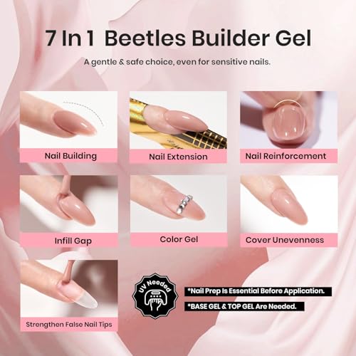 Beetles Builder Gel for Nails - Nude Brown, 15ml, Easy Self-Leveling Extension Gel