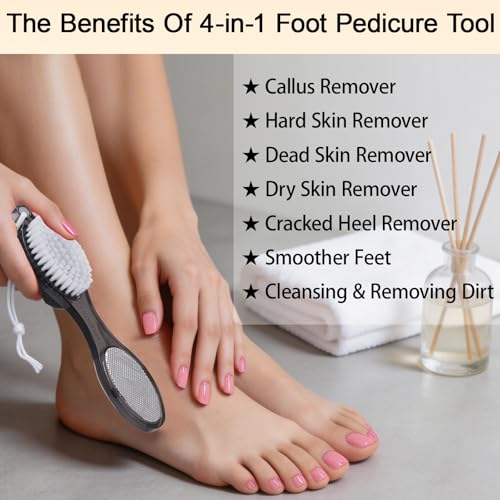 4-in-1 Foot Scrubber and Callus Remover – Pumice Stone, Brush & Rasp