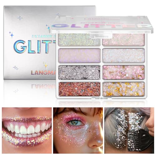 8 Colors Face & Body Glitter Palette - Holographic Mermaid Sequins