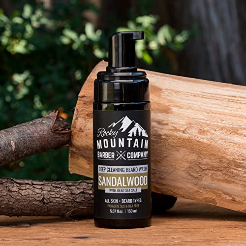 Rocky Mountain Barber Company Foaming Sandalwood Beard Wash ? With Sandalwood Essential Oil, Vitamin B5 & Dead Sea Salt - 5 oz