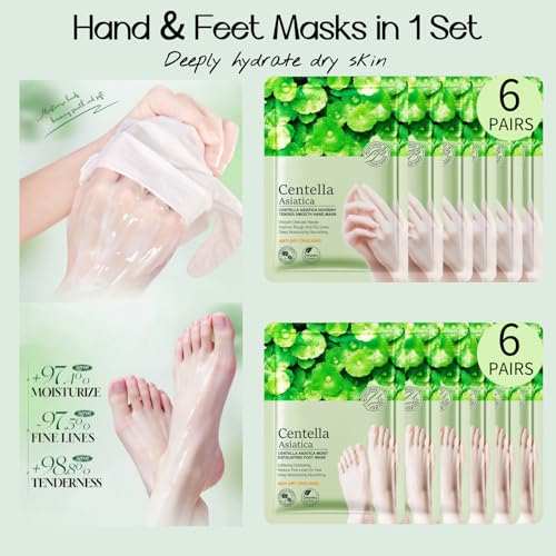 Moisturizing Hand & Foot Masks for Dry Cracked Skin - 12 Pack Set