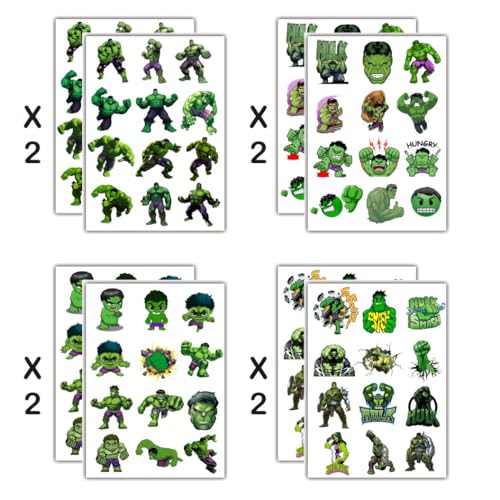 Green Hero Temporary Tattoos for Kids, 8 Sheets Party Favors