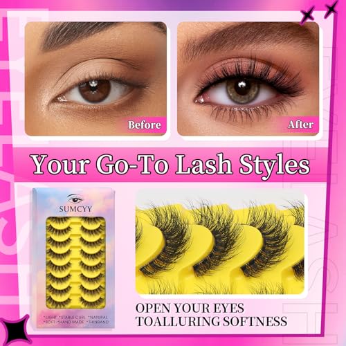 3D Wispy False Eyelashes - 10 Pairs Fluffy Cluster Lashes