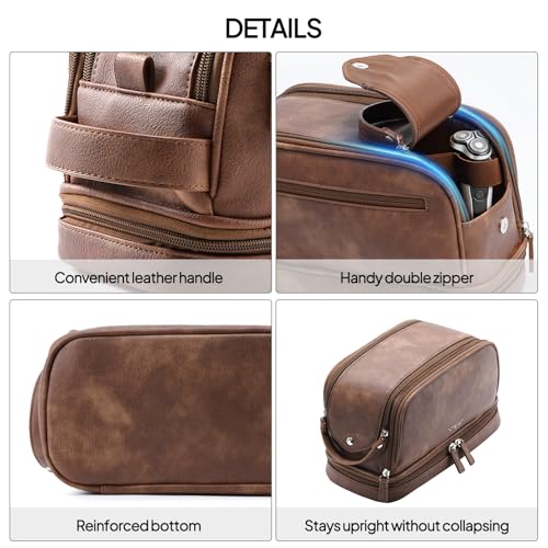 TOPEAST Large PU Leather Toiletry Bag for Men - Waterproof Dopp Kit