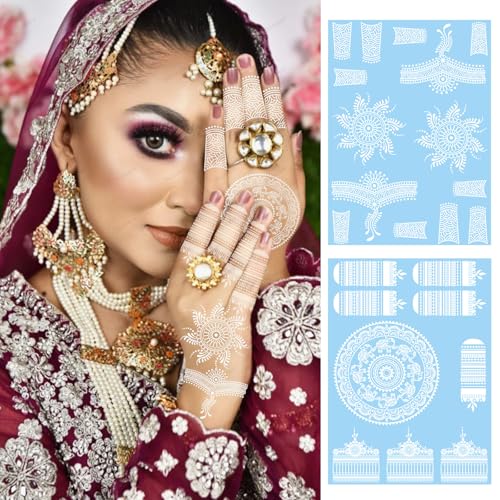 Henna Tattoo Stickers - 10 Sheet White Flower & Lace Designs