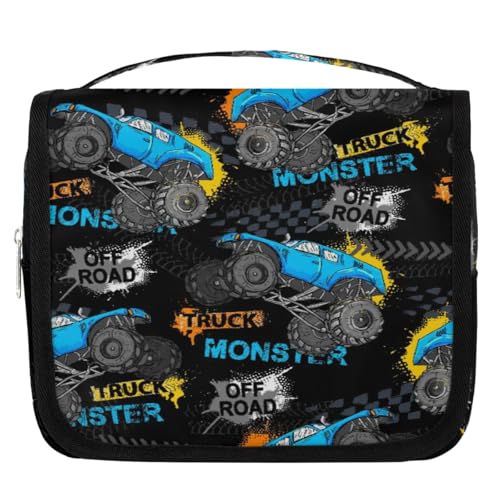 Hanging Travel Toiletry Bag for Kids, Women Cosmetic Organizer Makeup Bag Pouch Men Shaving Dopp Kit Shower Bag With Sturdy Hook(Off-Road Truck)