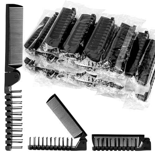 HOFASON 12 Pcs Travel Folding Comb in Bulk, Individually Wrapped Foldable Hair Brush Comb Set Disposable Mini Pocket Styling Tool for Women Men Girls Homeless Hotel Shelter Nursing Home Charity Church