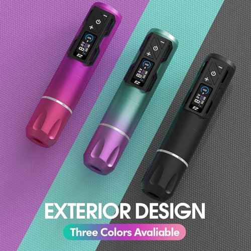 EZ Tattoo Kit - Tattoo Gun Kit with Wireless Tattoo Machine Pen, 1800mAh Power Supply Battery, 20Pcs Tattoo Cartridge Needles and 11 Color Inks for Tattoo Beginners and Artists (P2S Pro Purple Blue)