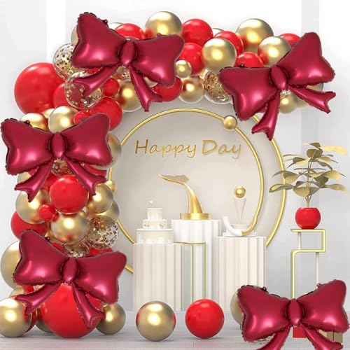 Red Bow Balloons 18x14 - 6 Pack Metallic Foil Party Decor