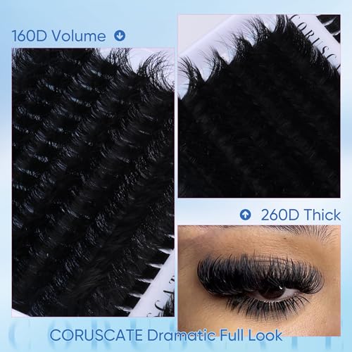Lash Clusters 160D+260D Eyelash Clusters 12-24mm Long Lash Extension Thick Cluster Eyelash Extensions Volume Strip Mink Lashes Cluster Dramatic Full Salon Look Eyelash by CORUSCATE
