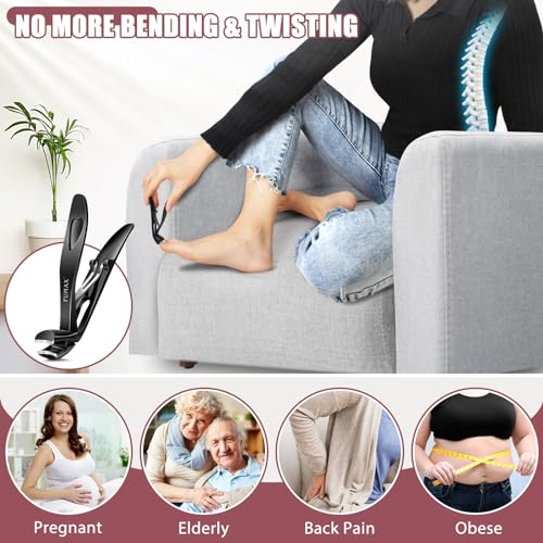 Nail Clippers for Men Thick Nails, Toenail Clippers with Wide Jaw for Thick Toenails, Angled Large Mess Free Toe Nail Clippers with Catcher, Heavy Duty Fingernail Clipper Cutter for Seniors
