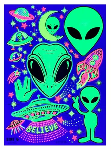 UV Blacklight Reactive Temporary Tattoos – Alien UFO Design Glow in Dark
