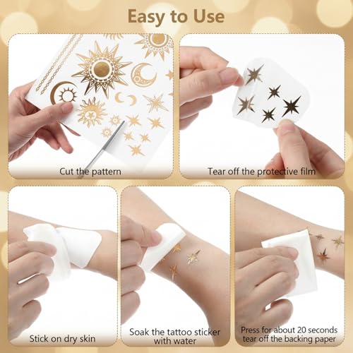 9 Sheets Gold Temporary Tattoos,110+ Designs Glitter Fake Tattoos for Women,Waterproof and Long-Lasting,Gold Metallic Glitter Tattoo Perfect for Vacation,Parties and Festivals