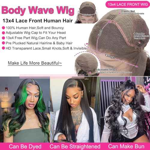 BELE 30 Inch Body Wave Lace Front Wigs Human Hair 13x4 Skinlike Real HD Lace Front Wigs Glueless Wigs Pre Plucked Brazilian Virgin Frontal Wigs Human Hair 180% Density Body Wave Wig with Baby Hair