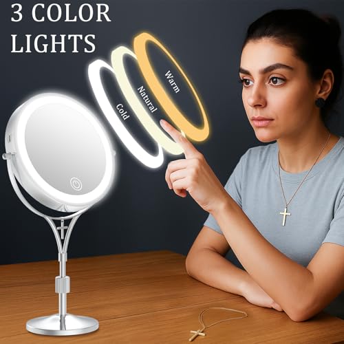 7" Lighted Makeup Mirror 1x/10x Magnification with 3 Color Lights