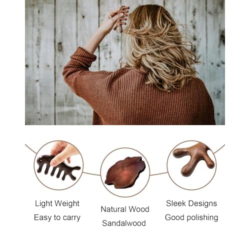 Wooden Scalp Massager Comb for Hair Growth, 2 Pack Wood Wide Tooth Comb for Women Men, Natural Sandalwood Head Massager