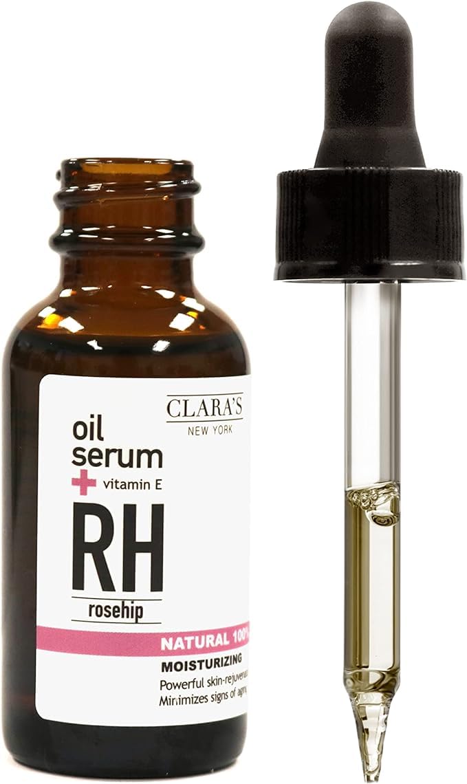 CLARA'S NEW YORK 100% Natural Rosehip Facial Oil Serum with Vitamin E - Rejuvenating, Moisturizing and Anti-Aging, Hydrating Face Oil for Fine Lines Wrinkles Glowing Healty Look - 30ml - Made in USA