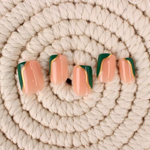 Green French Press On Nails Short Square 30pcs