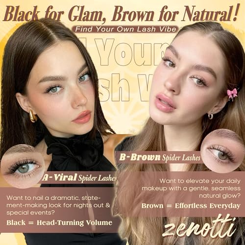 Zenotti D-Brown Wispy Spider Breeze Lash Clusters - Natural Brown, 8-16mm, Invisible Band, Fluffy Curly Eyelash Extensions