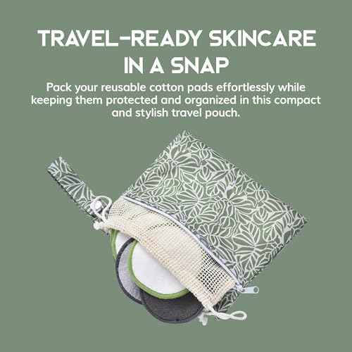 Greenzla Reusable Makeup Remover Pads Travel Set - 12 Pack Microfiber Cotton Pads, Dark Charcoal Cotton Rounds, and Bamboo Terry Face Wipes for All Skin Types with Mesh Laundry Bag and Travel Pouch