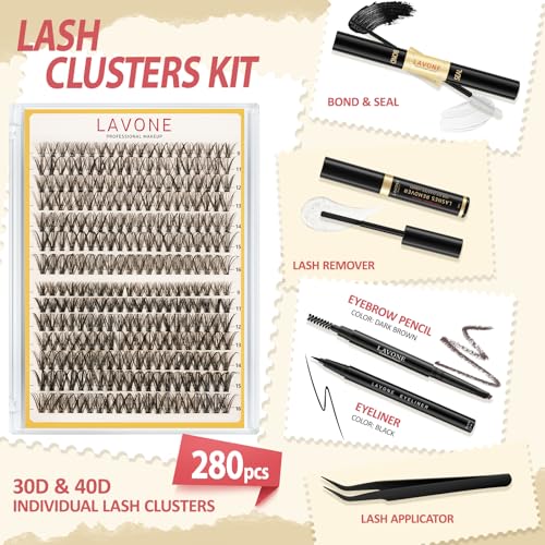 LAVONE Lash Clusters Kit 280Pcs DIY Eyelash Extensions
