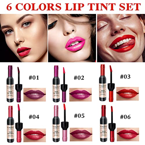 6 Colors Wine Lip Tint Set - Matte Long Lasting Lipstick