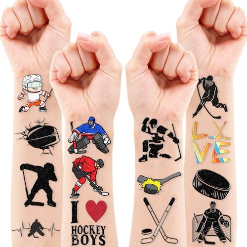 96PCS Ice Hockey Temporary Tattoos - Sport-Themed Birthday Party Supplies, Cute Decorations, Party Favors, Gifts for Boys & Girls, Classroom Prizes, Winter Ideas