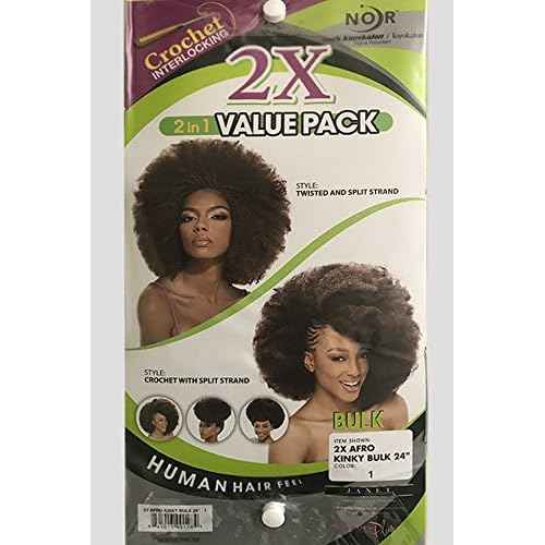 Janet Collection Synthetic Hair Braids Noir Afro Kinky Bulk 24" (6-Pack, 1B)