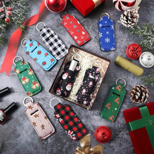 Ctosree 40 Pcs Christmas Theme Lipstick Holder with Portable Clip on Lip Gloss Sleeve Pouch Lipstick Holder Pocket Lip Balm Holder for Xmas Employee Gifts Coworker Nurse Teachers