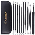 MENOLY Pimple Popper Tool Kit 10 Pcs, Pimple Blackhead Remover Tool Zit Popper for Blemish, Pimple Comedone Extractor Acne Tool for Blackheads, Acnes, Whiteheads Nose Face Tools with Leather Bag