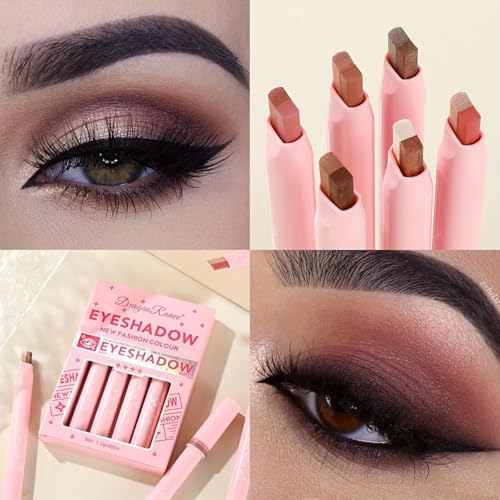 6-Piece Glitter Eyeshadow Stick Set - Waterproof Two-Color Gradient