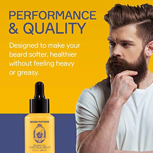 SEVEN POTIONS Natural Beard Oil for Men 1 FL OZ / 30ml ? Fragrance Free & Unscented Beard Softener & Conditioner ? Vegan Conditioning Oil That Helps Prevent Itch & Dandruff (Pure Equilibrium)