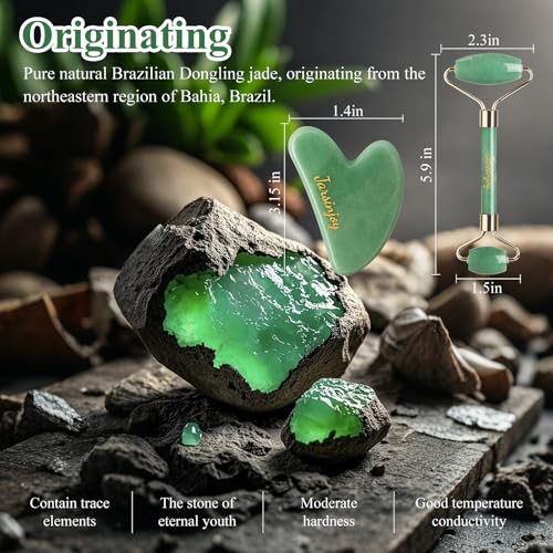 2-in-1 Dongling Jade Roller & Gua Sha Set - Authentic Brazilian Dongling Jade Kit for Contour - Premium Gift Box - Natural Stone Beauty Tools