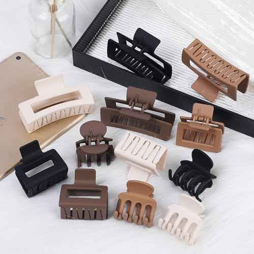 3 Styles Hair Clips for Women Small Medium Big Claw Clips for Thin Thick Hair 12 Pcs Hair Claw Clips Hair Clips Combination Hair Accessories for Women (Brown)